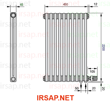 чертеж радиатора Irsap Tesi 22200-1022200-10-26-RAL-9003